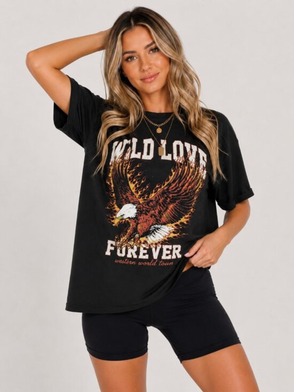 Wild Love Forever Eagle Graphic Tee Black Oversized NWT